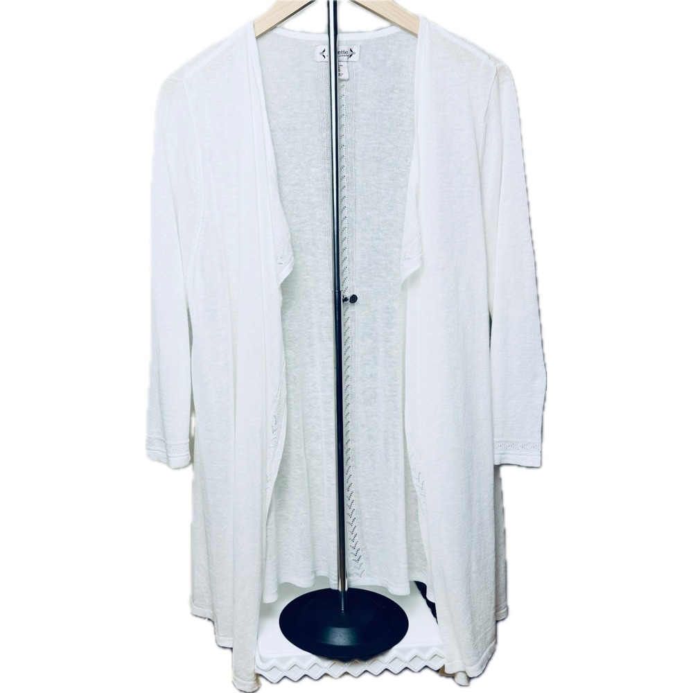 NWT Nanette Lepore XL Lightweight Summer Sweater Open Cardigan Linen White Beach